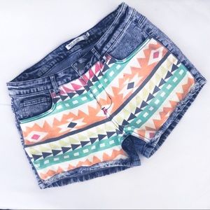 Aztec/Tribal Colorful Jean Shorts | Large